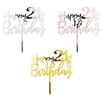 acrylic happy birthday 21th cake topper gold cupcake topper party favors cake decorations