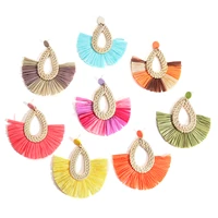 aensoa bohemian rattan knit raffia tassel drop earrings for women colorful handmade geometric ethnic earrings party jewelry gift