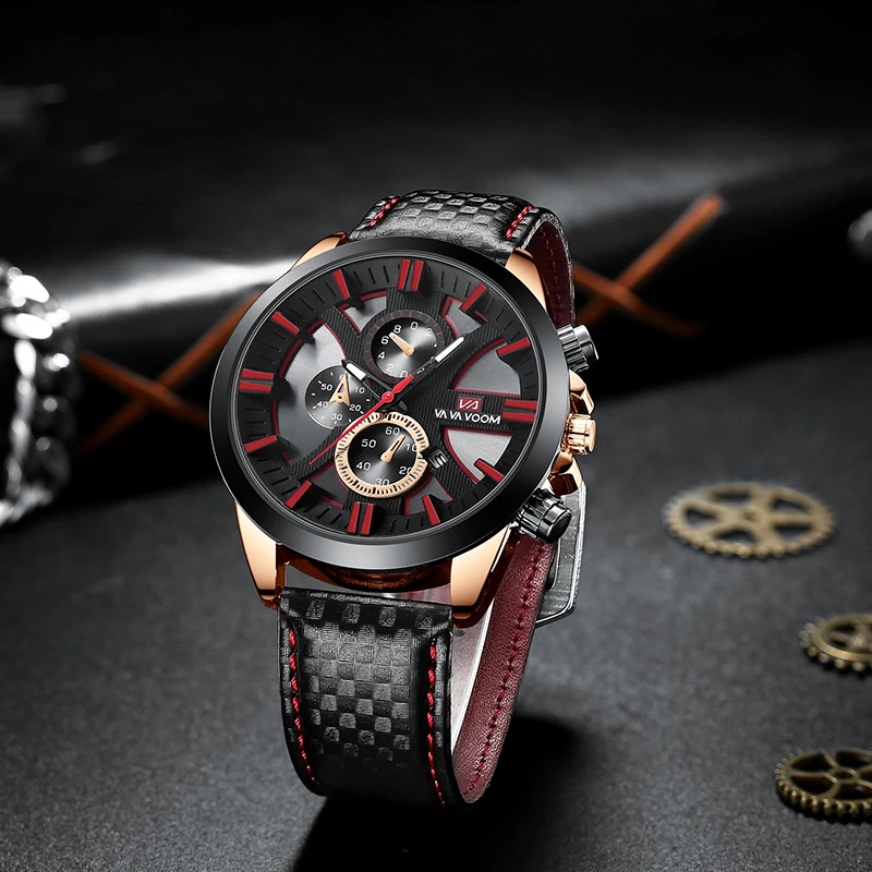 

VAVA VOOM Casual Sport Watche for Men Top Brand Luxury Military Leather Strap Man Clock Fashion Waterproof Men Wristwatch