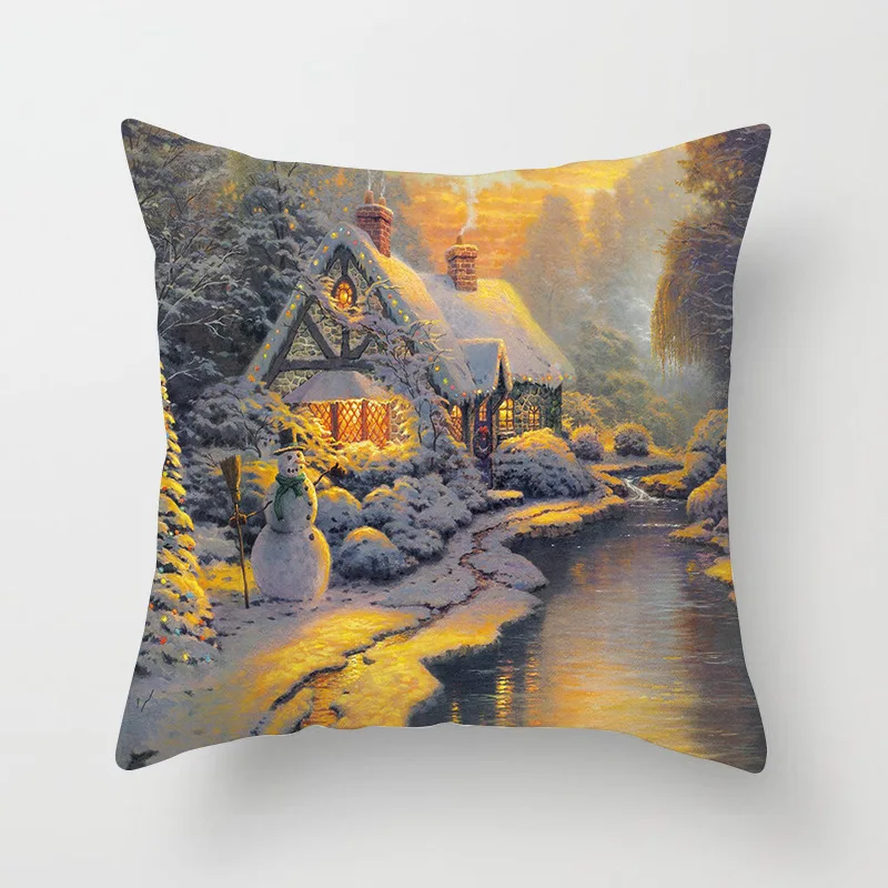 

New Style Retro Landscape Printing Peach Skin Pillowcase Home Articles Bedside Pillow Cover Office Sofa Cushion