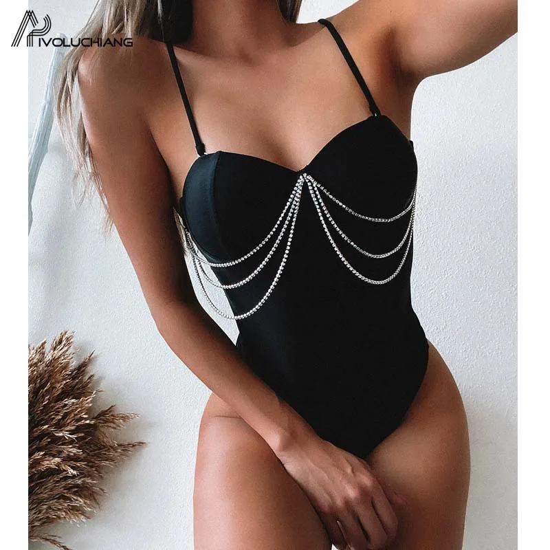 Женский слитный купальник со стразами пикантная однотонная пляжная одежда