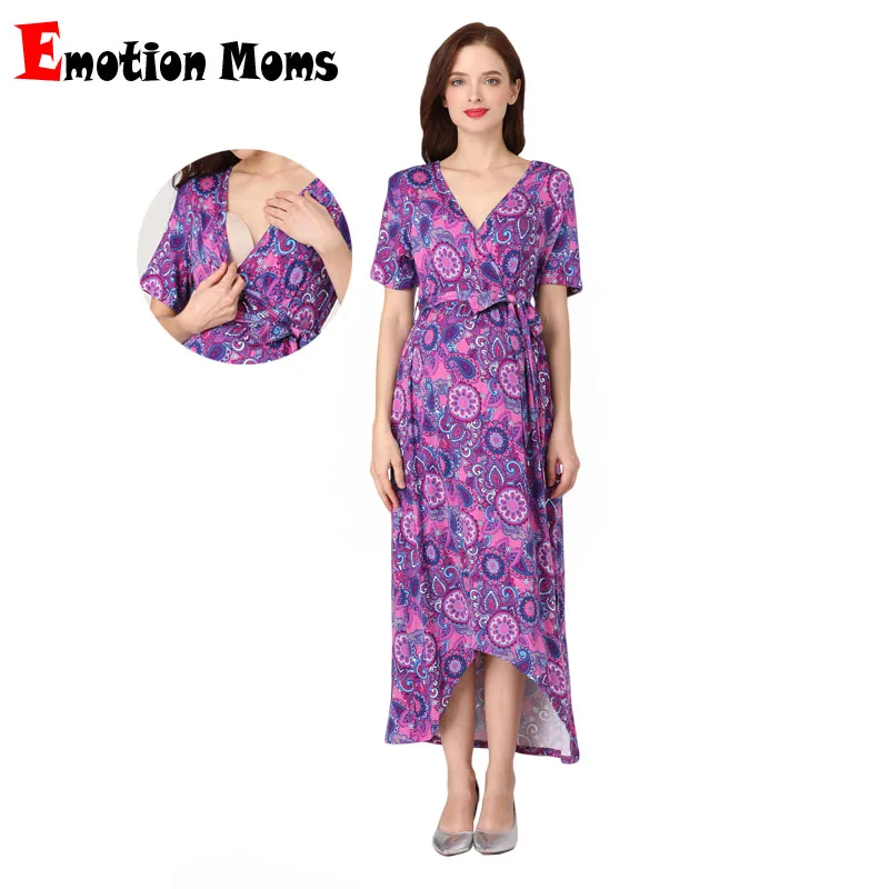 

Emotion Moms Women High-Low Surplice Wrap with Waist Belt Maternity Dress Adjustable V Neck Dress Breastfeeding Clothes