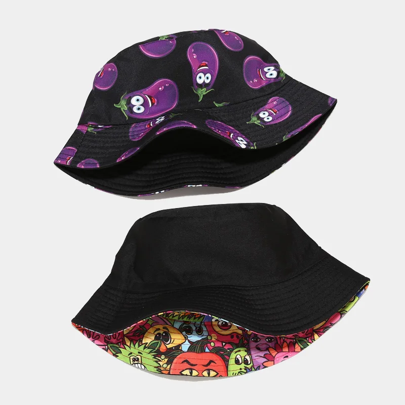 

Reversible Fisherman Hat Cartoon Vegetables Bucket Hats For Women Men Street Hip Hop Bucket Cap Casual Printed Unisx Fishing Hat