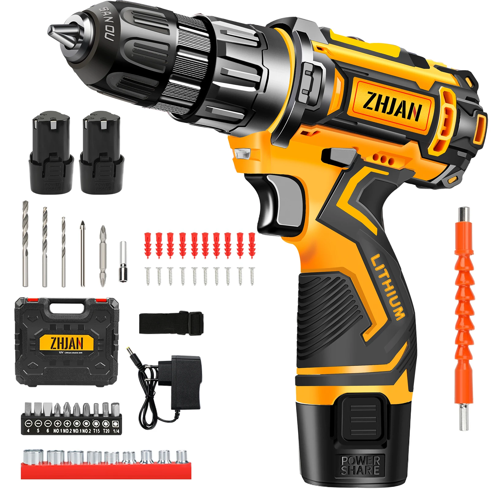 ZHJAN 12V Electric Screwdriver Battery Impact Drill 300NM Brushless Cordless Screwdriver Impact Driver Rechargeable Driver