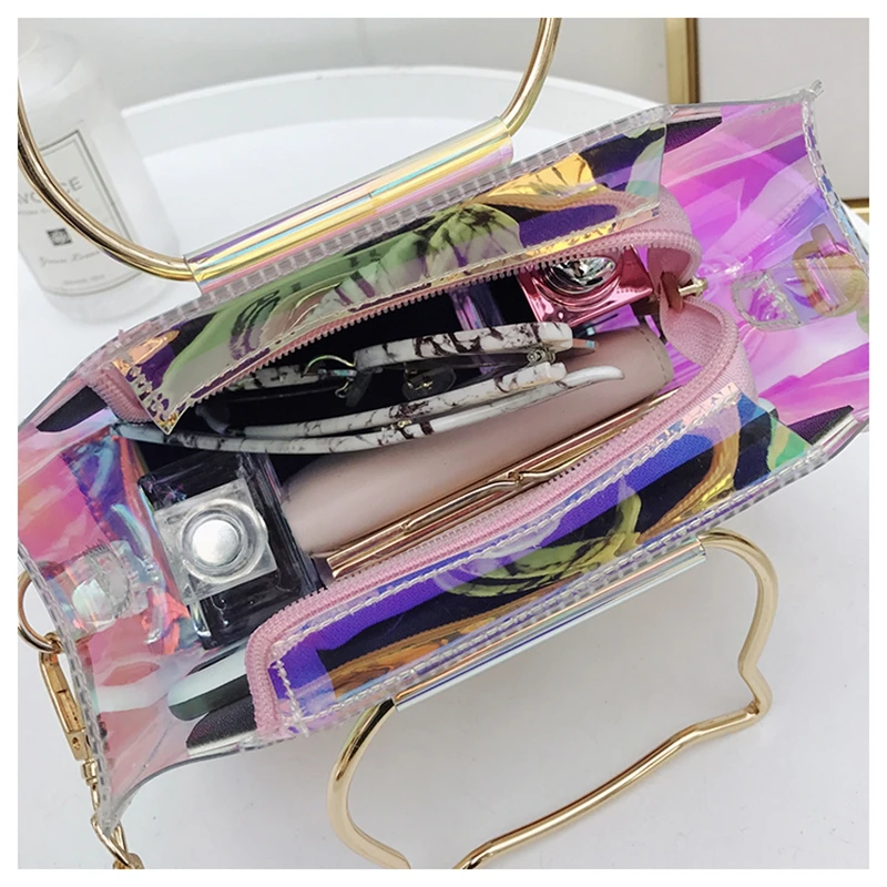 Лазерная сумка через плечо для женщин 2021 Новые прозрачные сумки Сумка с цепочкой