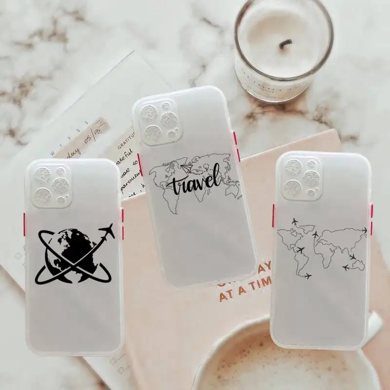 

Airplane world map travel abstract line Phone Case For iPhone 12 11 Mini Pro XR XS Max 7 8 Plus X Matte transparent White Cover