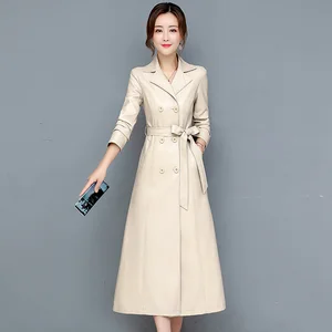 M-7XL New Women Sheepskin Coat Spring Autumn 2022 Fashion Double Breasted Long Jacket Sheep Leather 
