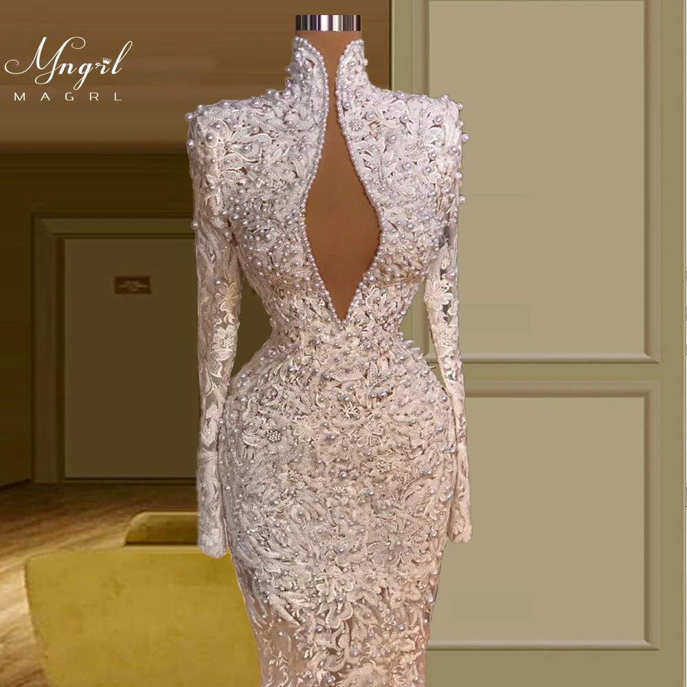 

MNGRL Luxury Evening Dress One-shoulder Long Sleeves Hand-applied Diamonds Glittering 2021 New Evening Dress Party Dress