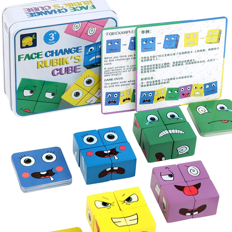 

Iron Box Face-Changing Blocks Geometric Shape 3D Puzzle Children's Early Educational Wooden Toys Kids Parent-Child Table Game