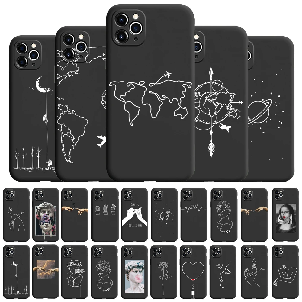 

Simple Line Art Phone Cases For iphone 13 7 8 Plus SE20 12 Matte Case For iphone 11 X XR XS 11Pro Max Soft Silicone Back Cover