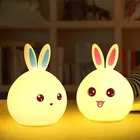 Dozzlor мультяшный кролик, светодиодный Ночной светильник с дистанционным сенсорным датчиком, цветной USB силиконовый прикроватный светильник для детей и малышей