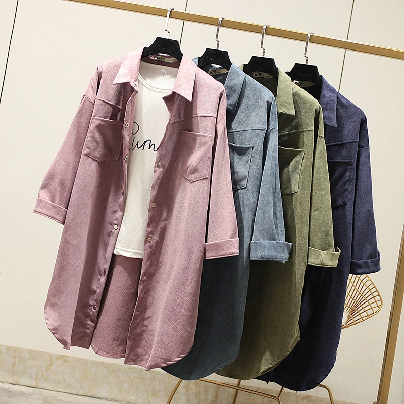 

Вельветовая женская рубашка размера плюс XL 4XL, однобортная женская блузка с длинным рукавом, весна-осень, свободная рубашка