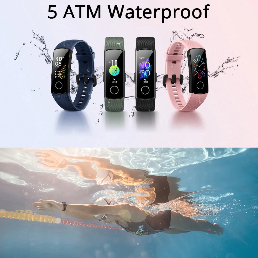 Умный Браслет huawei Honor Band 5 с сенсорным экраном, смарт-браслет 4, 0,95 дюймов, трекер, умный OLED, для плавания, водонепроницаемый, Bluetooth, фитнес-трекер