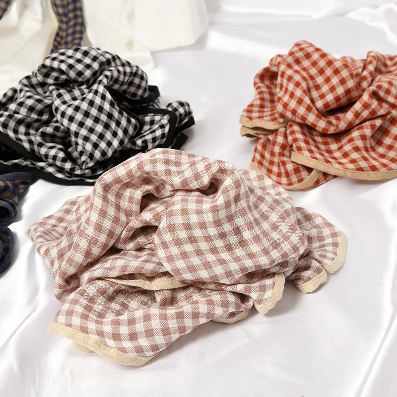 

Plaid Hijab Scarf Women Sunscreen Shoulder Shawl Summer Neck Thin Office Pashmina Fake Collar Foulard Bandana Hijab Femme