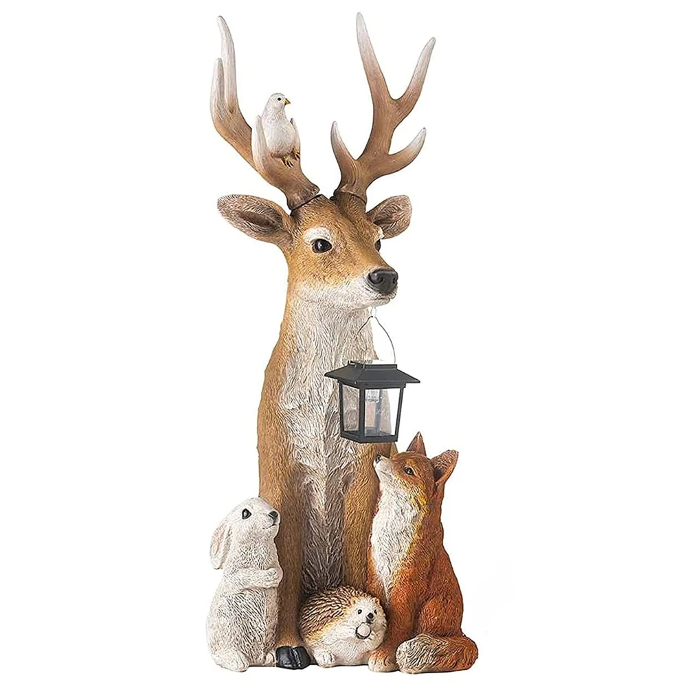 

Office Furnishings Elk Statue Decoration Home Garden Animal Ornaments With Light Solar Energy Resin Beautiful Sika Deer Crafts
