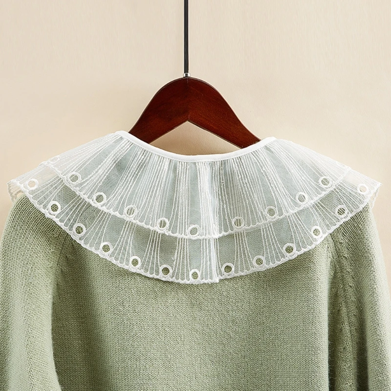 

Korean Women Decorative Shawl Mini Cape Double Layer Ruffles Necklace Doll Fake Collar Ribbon Bow Short Poncho Capelet