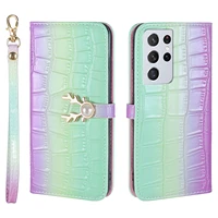 cute gradient leather flip phone case for samsung galaxy s21 fe s20 ultra s10 s9 plus note 20 10 9 capa wallet shockproof cover