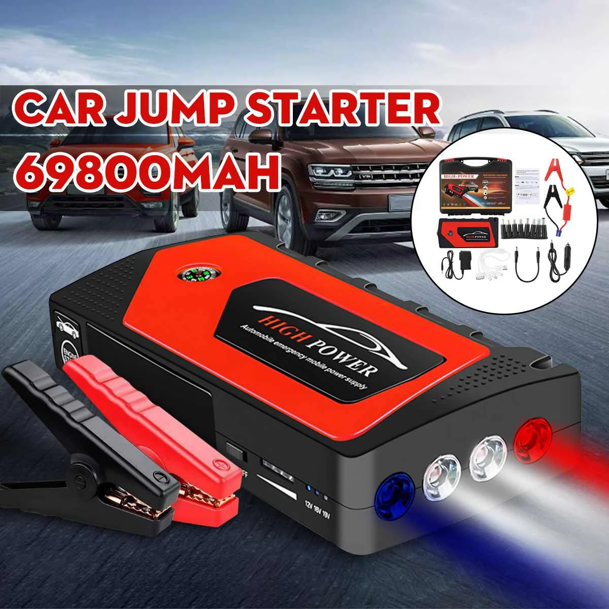 

Новый 69800 мА/ч, 12V автомобиль скачок стартер Портативный USB Мощность банк Батарея зажим усилителя 600A зарядки Батарея зарядных устройств
