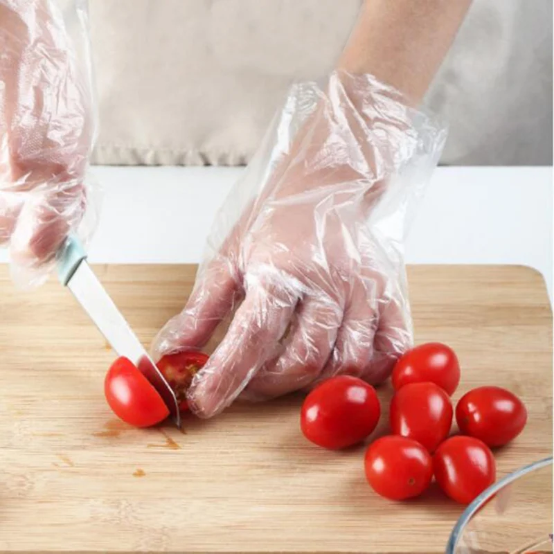 Горячие кухонные пищевые перчатки съемные одноразовые пластиковые прозрачные