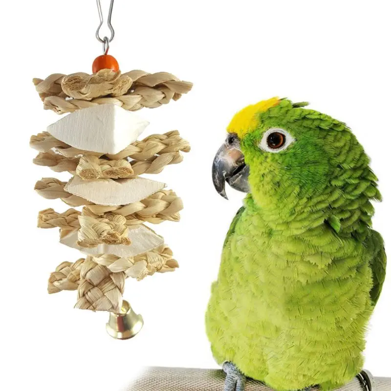 

Pet Parrot Bird Natural Grass Toys Chewing Bite Hanging Cage Bell Swing Climb