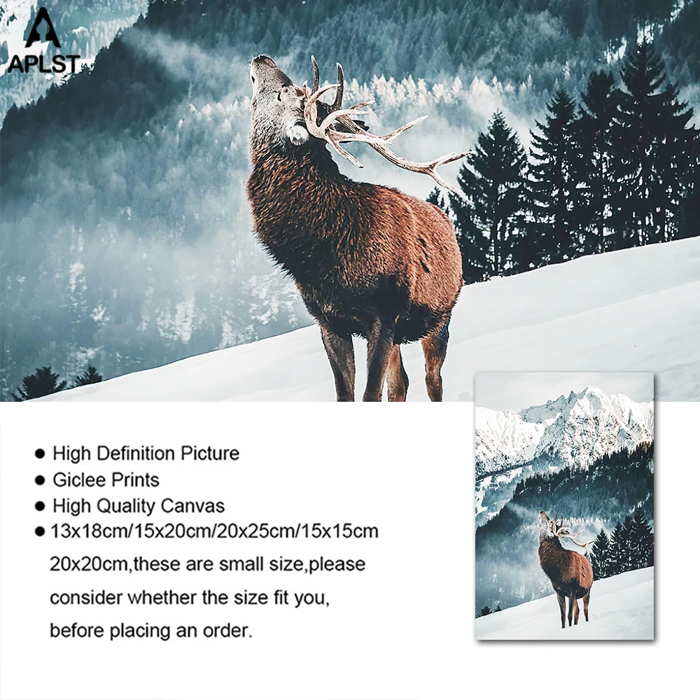 Зимний фон с рисунком животного олень снег гора восход солнца ледяное озеро Сова