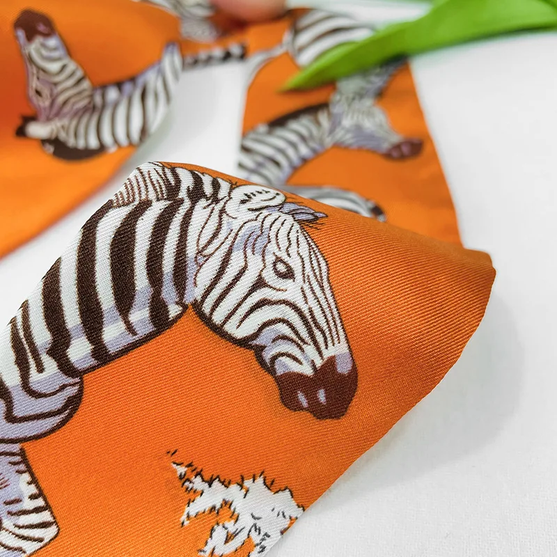 

Luxury 100% Silk Scarf Twilly Ribbon Women Fashion Zebra Print Neckerchief Head Neck Hairband Ribbon 85*5cm