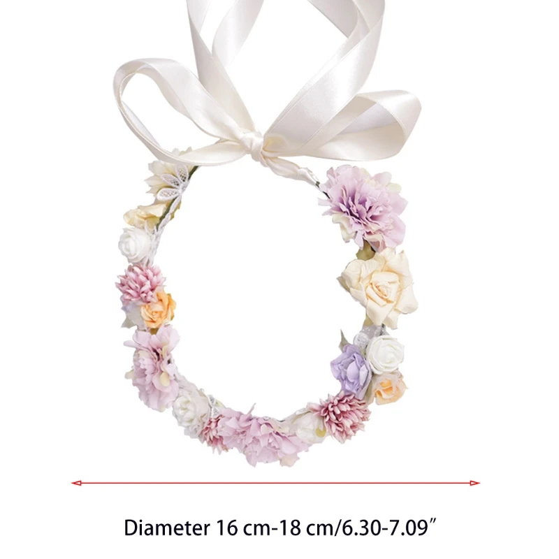 

Bridal Headwear Romantic Rose Garland Hairband with Silk Bowknot String Floral Wedding Headband Party Decoration