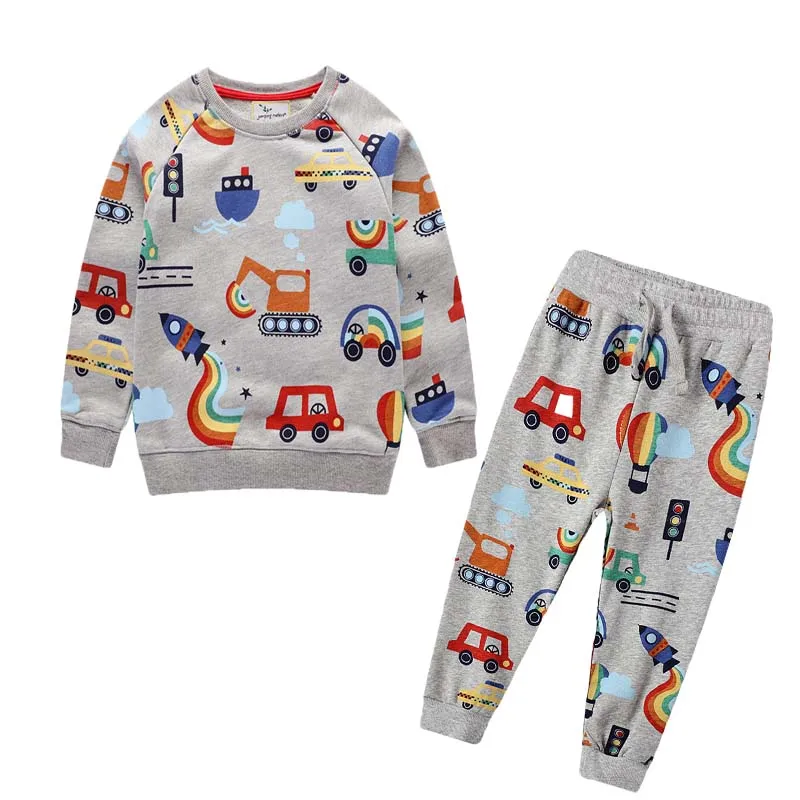 

QNPQYX Autumn Boys Sweatshirt + Sweatpants With Cars Print Fashion Children Clothes Hot Kids Tops