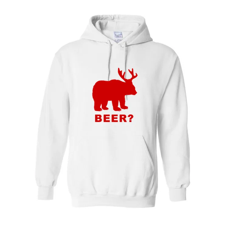 Зимняя мужская толстовка с капюшоном Bear + Deer = Beer свитшот приталенный пуловер