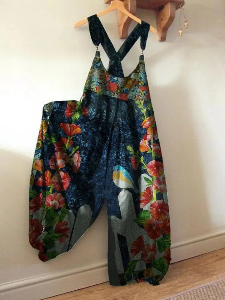 

Women Casual Long Jumpsuit Sling Loose Brand Designer Print Floral Wide Leg Pants Harajuku Fashion Style Female Cool Summer 2021