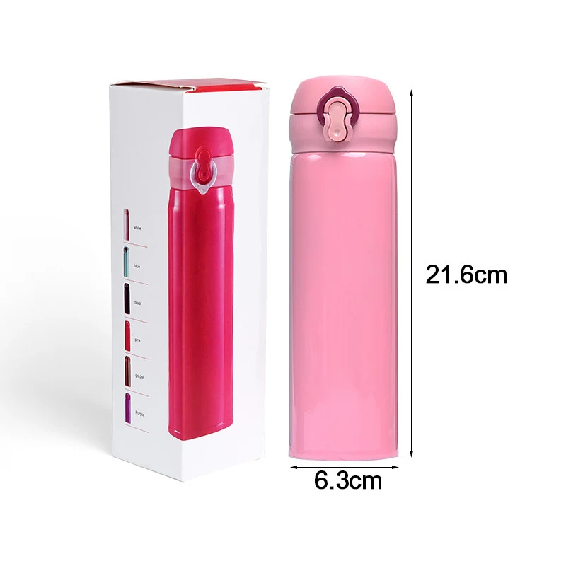 AQW1449 500ml pink Дизайн, двойные стенки, термосы из нержавеющей стали, 500 мл, термос, чашка для кофе, чая, молока, кружка для путешествий, термобутылка, подарки, Термокружка - Цвет: AQW1449 500ml pink