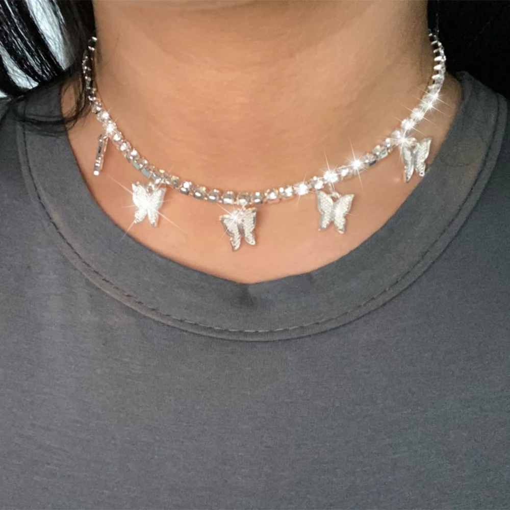 

2020 Statement Women's Butterfly Pendant Necklace Fashion Geometric Butterfly Crystal Clavicle Choker Necklace Jewelry Gift
