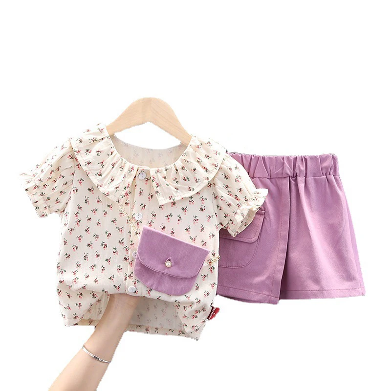 

Summer Baby Girls Clothing Sets Children Casual Clothes Infant Short Sleeve Print Cotton Shirt Shorts Kids Outfit