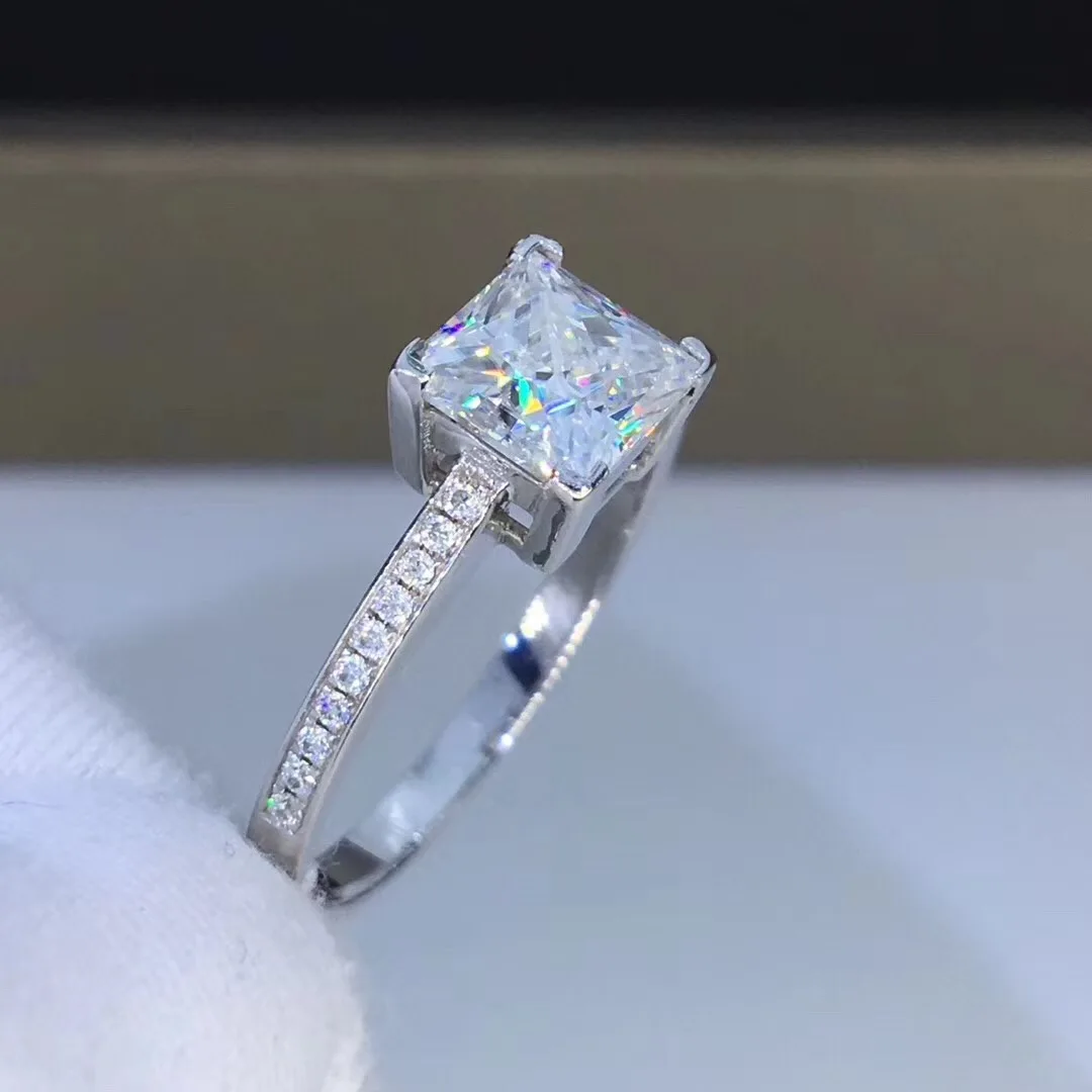 Стихи еврей магазин принцесса площадь белого золота Moissanite кольцо 1ct D VVS роскошное Moissanite свадебное кольцо для женщин