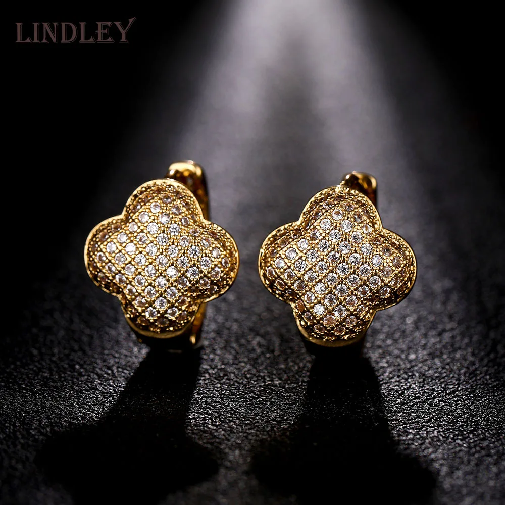 Женские серьги в форме четырехлистного клевера из розового золота 585 пробы с