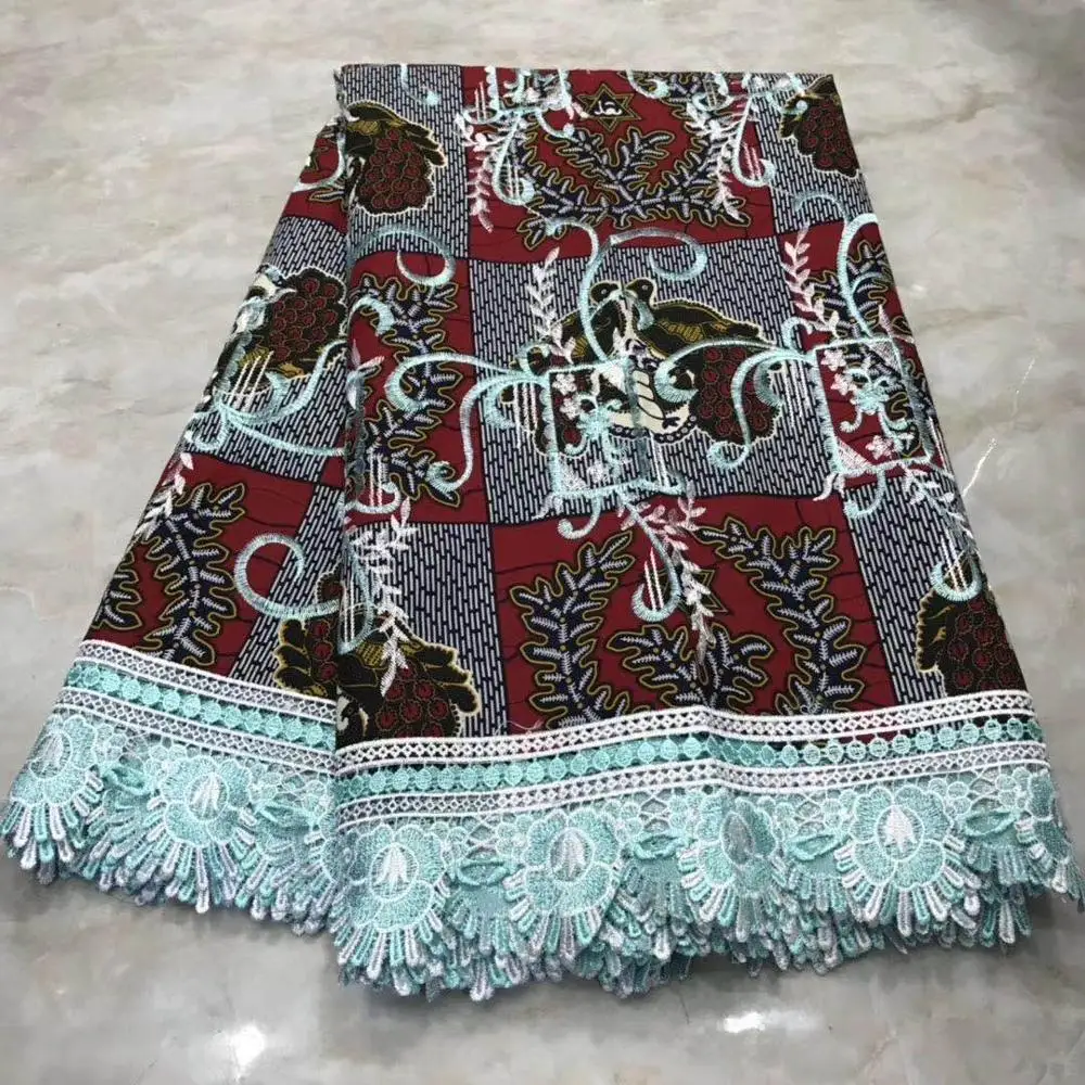 Анкара воск кружево ткань 100% хлопок вышивка с кружевным материалом Гана (Африка)
