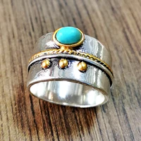 bohemian natural stone wide rings for women men vintage thai silver turquoises rings fashion party wedding jewelry accessories