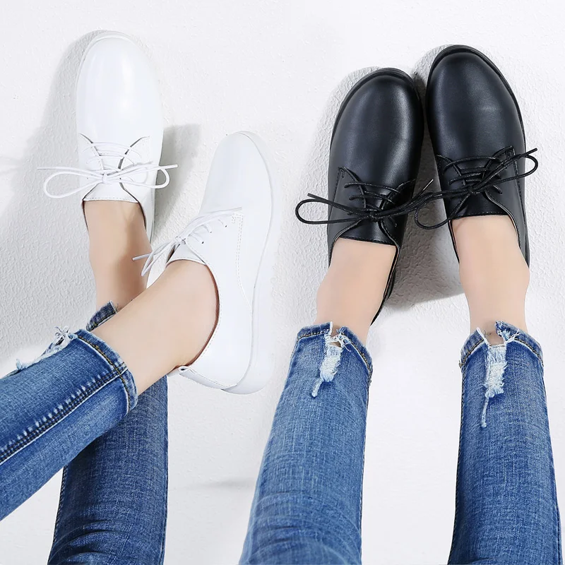 

Weideng Microfiber Wear Resistant Flat Shoes Lace Up Casual British Style White Shoes Elegant Outdoor Comfortable Autumn Women