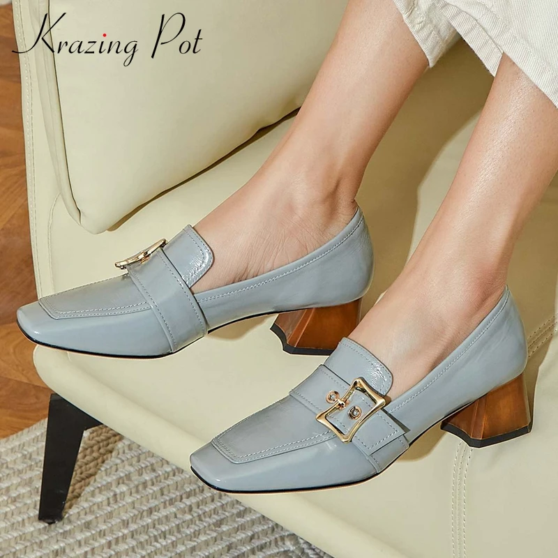 

Krazing Pot/бизнес повседневная обувь с пряжкой из кожи с натуральным лицевым покрытием; Украшения размера плюс с квадратным носком; Толстый сре...