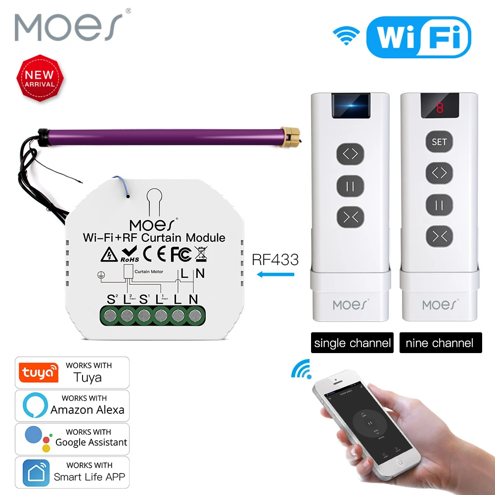Tuya Smart Life Wi Fi RF433 шторой переключатель с пультом дистанционного управления для