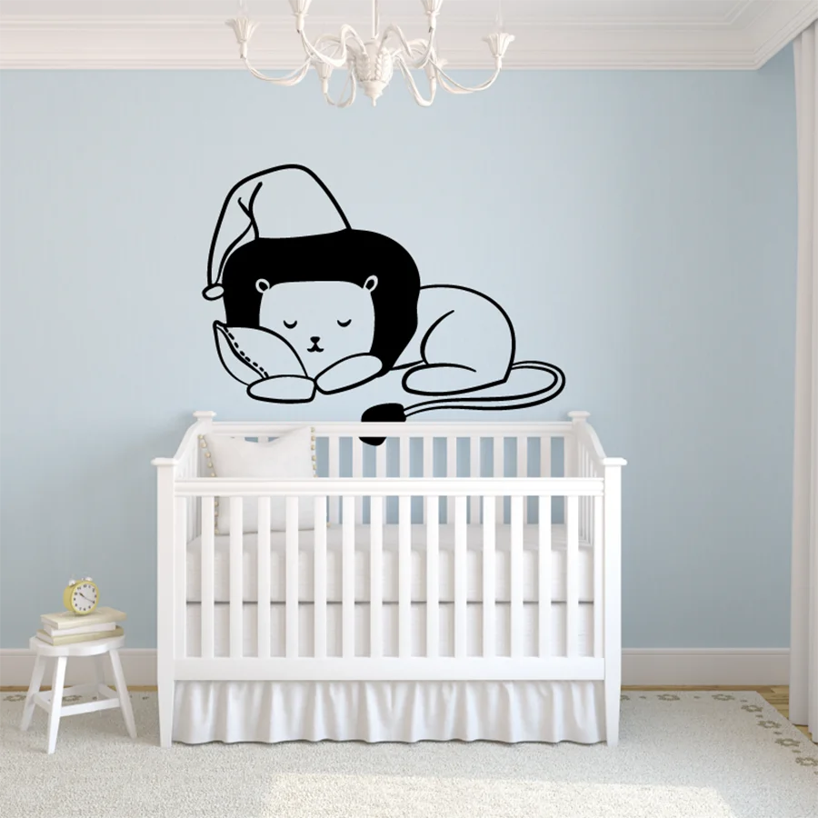 Виниловые наклейки на стены со спящим львом Наклейки двери окна холодильника для