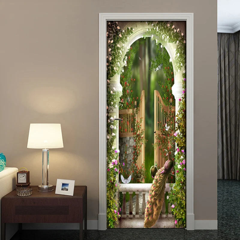 3D наклейка на дверь ПВХ самоклеящаяся настенная садовый камень римская колонна