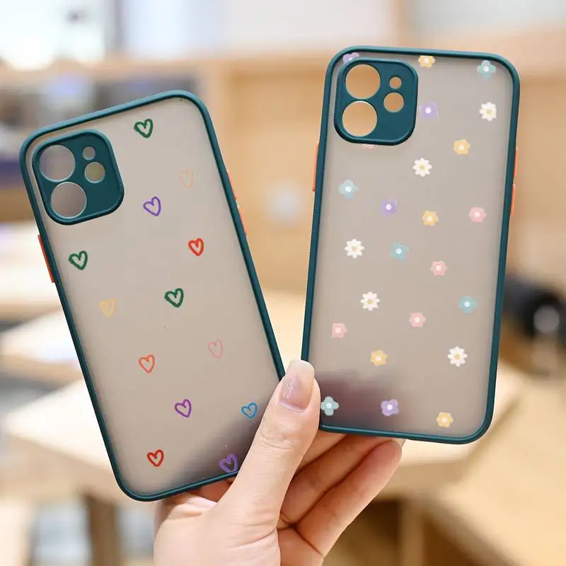

Cartoon Colorful Flower Phone Case Dark green matte transparent iPhone 7 8 x xs xr 11 12 pro plus max mini