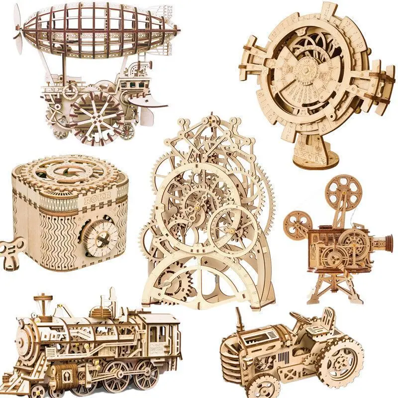 Деревянный 3d трехмерный пазл локомотив летательный трактор для детей и взрослых