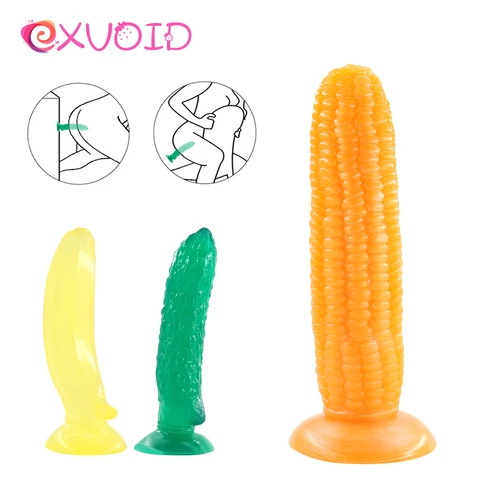 EXVOID огурец Кукуруза секс-игрушки для женщин присоска реалистичный фаллоимитатор силиконовый банановый пенис без вибратора искусственный член