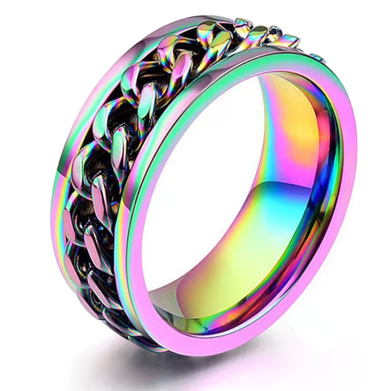 

Spinner Ring Men,Relieve Anxiety Fidget Rings,Titanium Steel/Black/18k Gold Plated 8mm Chunky Spinner Bottle Opener Ring