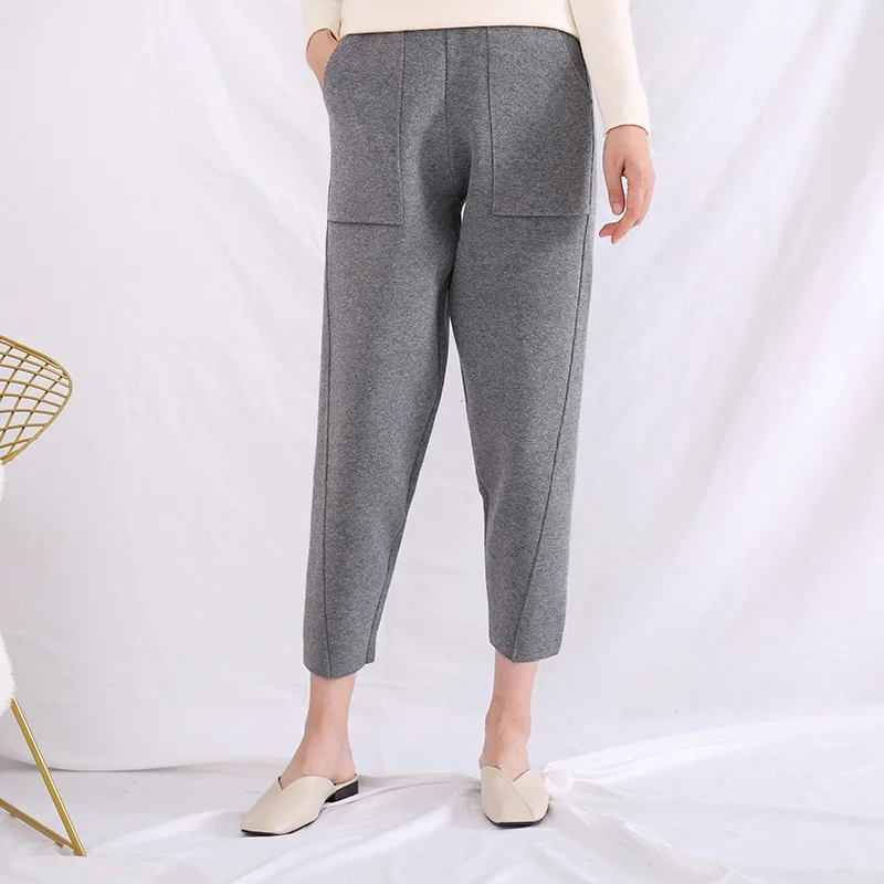 

Осенне-зимние забавные брюки с завышенной талией и карманами Harun вязаная утолщенная универсальная приталенная одежда для ног с редисом 2020