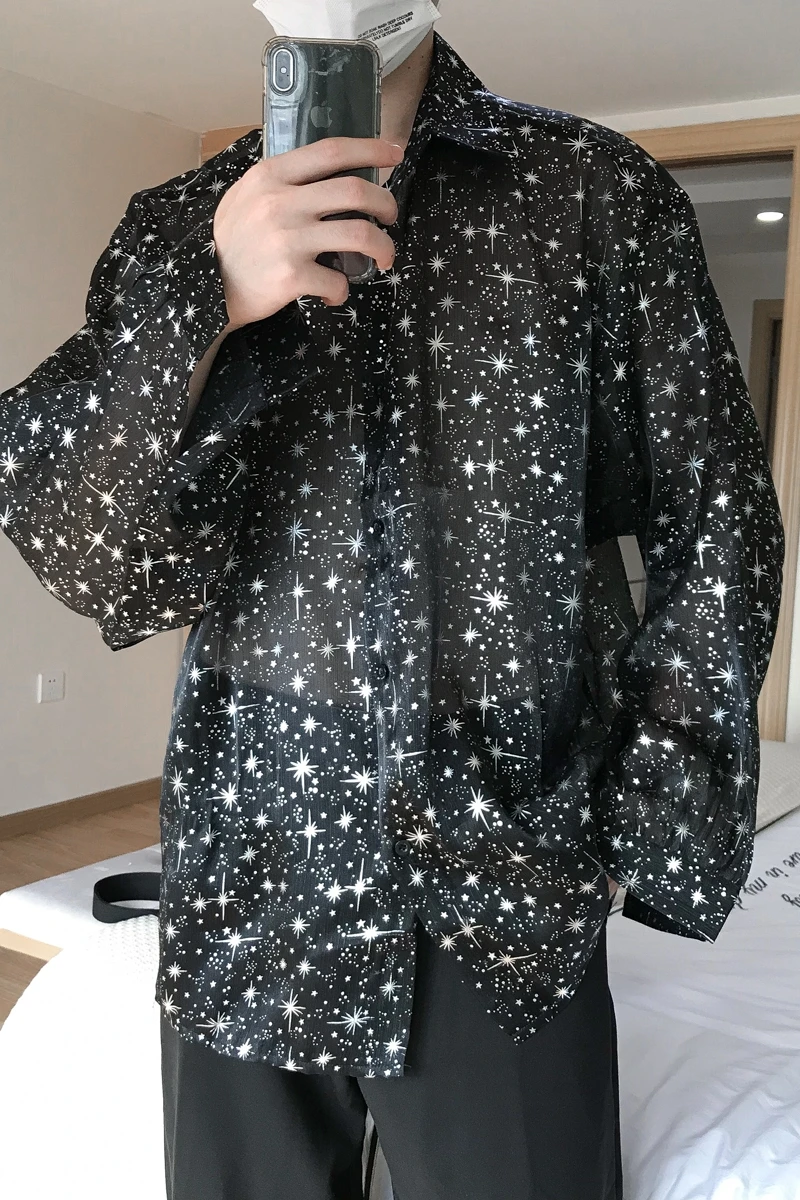 Кардиган мужской с рукавом летучая мышь свободная рубашка из сетчатой ткани