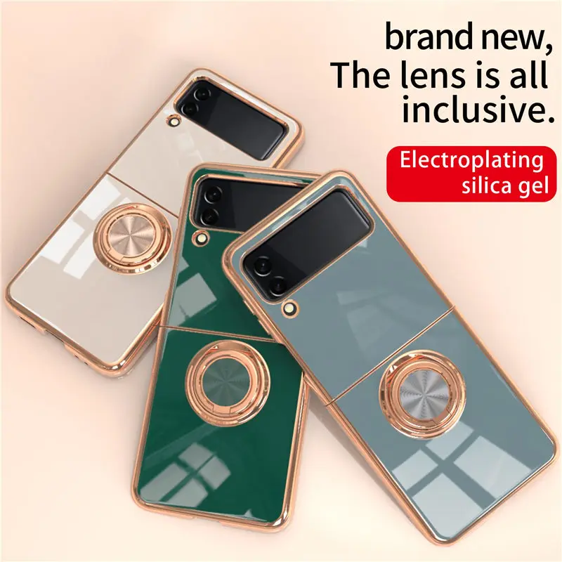 

For Samsung Z Flip 3 Armor Shockproof Bumper Phone Case For Samsung Galaxy Z Flip 3 Magnetic Plating Ring Stand Holder Cover