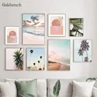 Пейзаж холст печать морской пляж плакат листьев растений художественной росписи солнце постеры с облаками абстракция настенные картины для Декор в гостиную